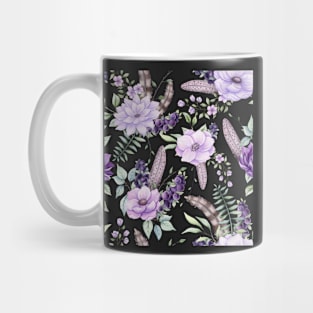 Seamless Pattern of Watercolor Flowers, Berries and Feathers Mug